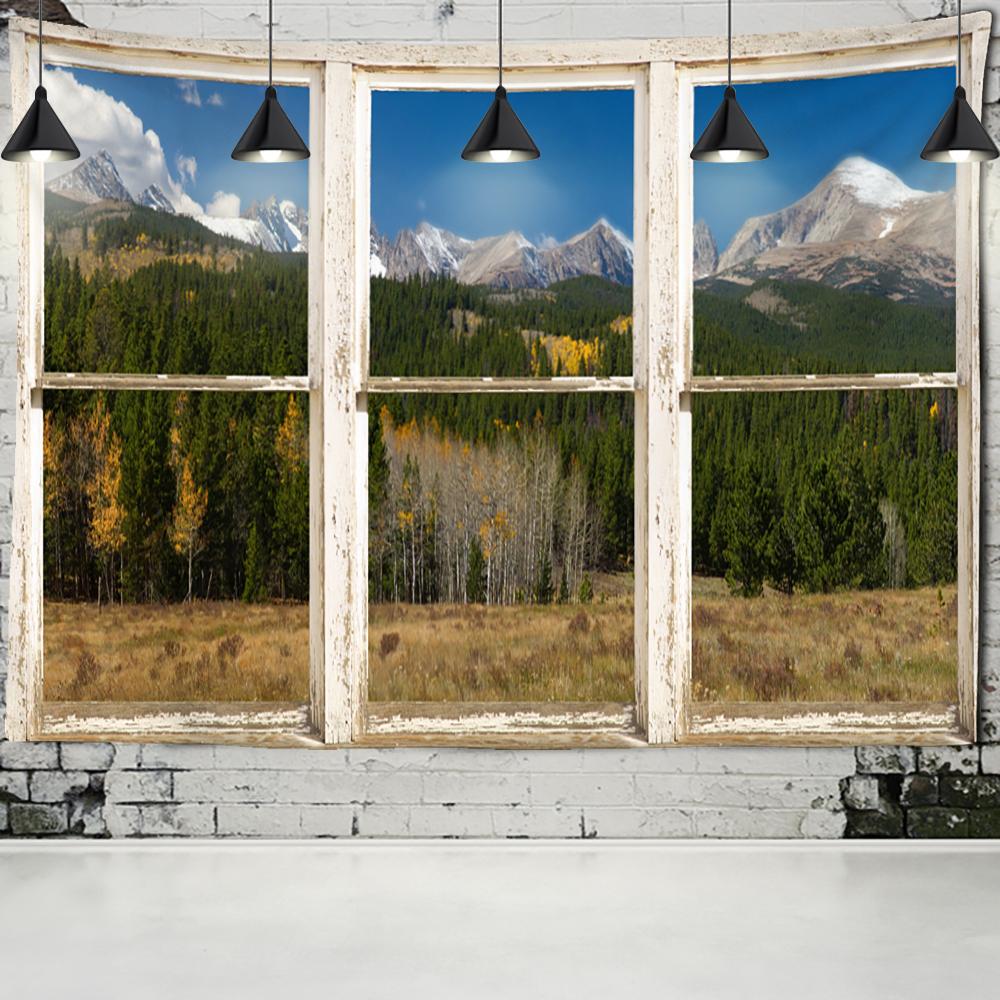 Sea Turtle Window Landscape Tapestry Wall Hanging Bohemian Psychedelic Mystery Imitation Window Home Art Decor