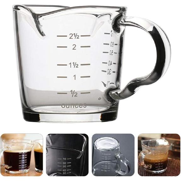 Cabilock Double Spouts Espresso Shot Glass Cup with Scale Temperature Resistant Glass Measuring Cup with Pouring Handle