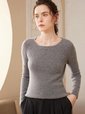 Pulover de damă slim fit cu decolteu în V din cașmir pentru Toamnă/Iarnă