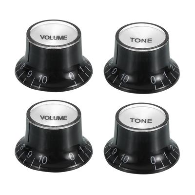 Uxcell Set Metric Top Hat Bell Knobs 2 Volume 2 Tone Control Guitar Knob Set for Electric Guitar Bass Split Shaft Pots Black Silver Top 4-Piece
