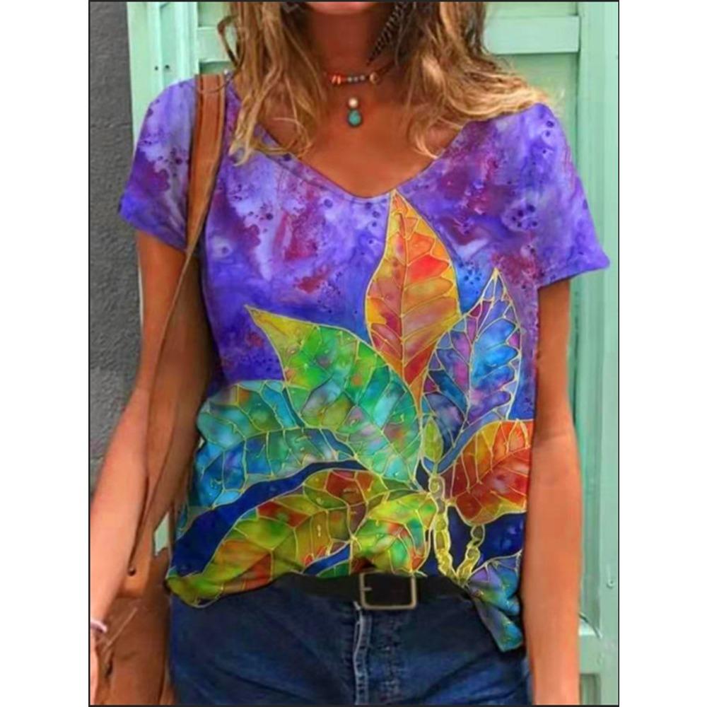 

Женские топы Повседневная футболка с коротким рукавом и V-образным вырезом Свободная футболка Женская летняя футболка с 3D-бабочкой XL