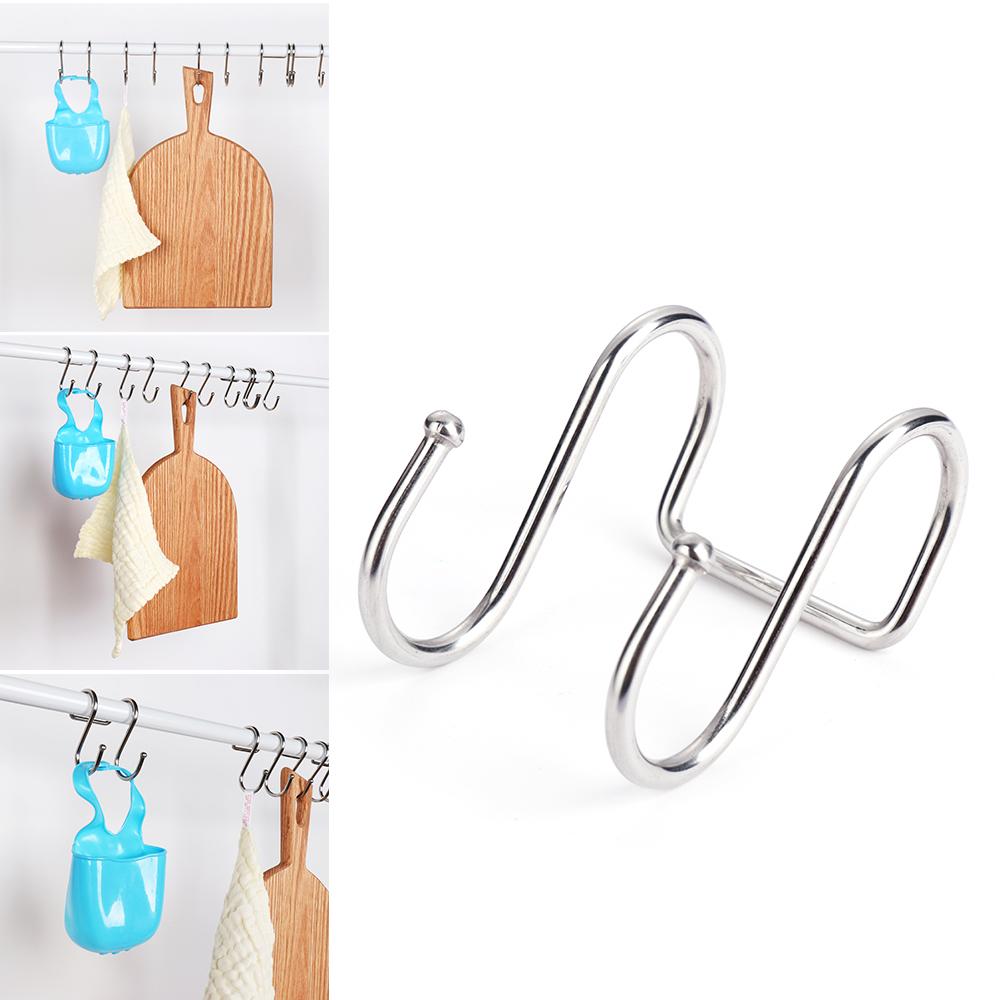 Household Stainless Steel Holder Clasps Hooks Hanger Storage Rack Double S Shaped Hook