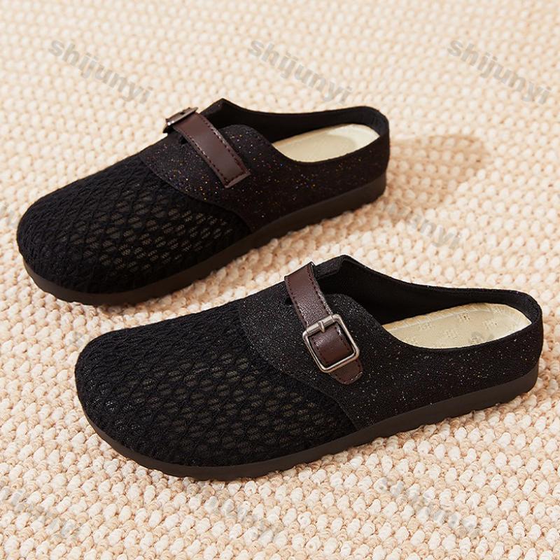 Fashion Women Shoes 2025 Summer New Breathable Mesh Non Slip Half Drag Shoes Comfortable Soft Sole Outdoor Women Fly Weave Casual Shoes
