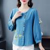 T-Shirt Tops Women Cotton Blouse Oversized Comfortable Stretch Long Sleeve T-Shirt Solid Color Round Neck Loose Tops