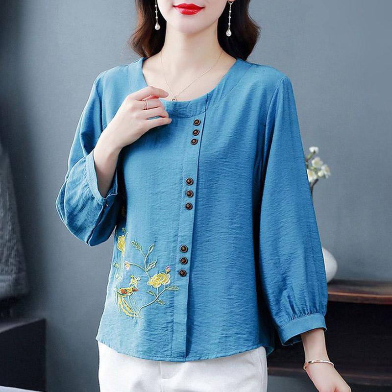 T-Shirt Tops Women Cotton Blouse Oversized Comfortable Stretch Long Sleeve T-Shirt Solid Color Round Neck Loose Tops