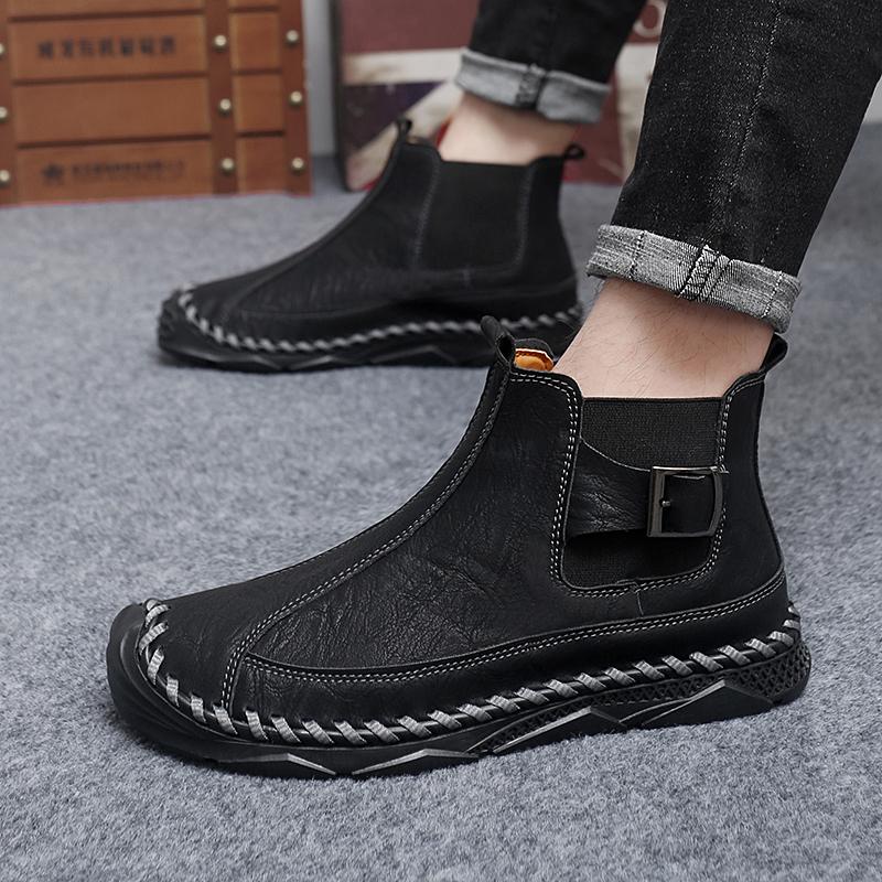 

Men Handmade Casual Hiking Boots Outdoor Black High Top Wide Palm Driving Shoes Large Size 38