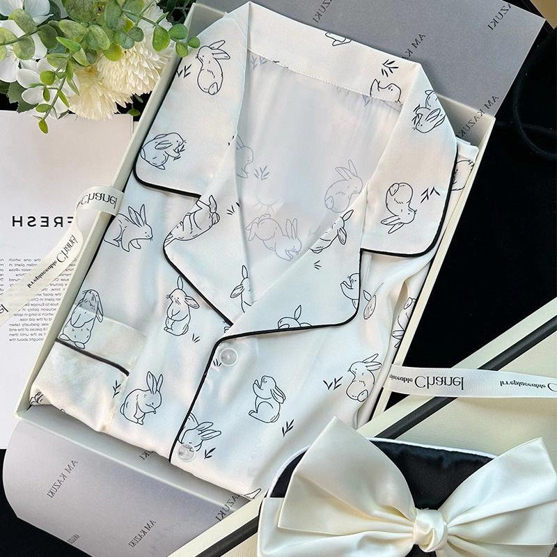 Pajamas Thin Ice Silk Rabbit Print Small Summer Home Comfort Two-Piece Set
