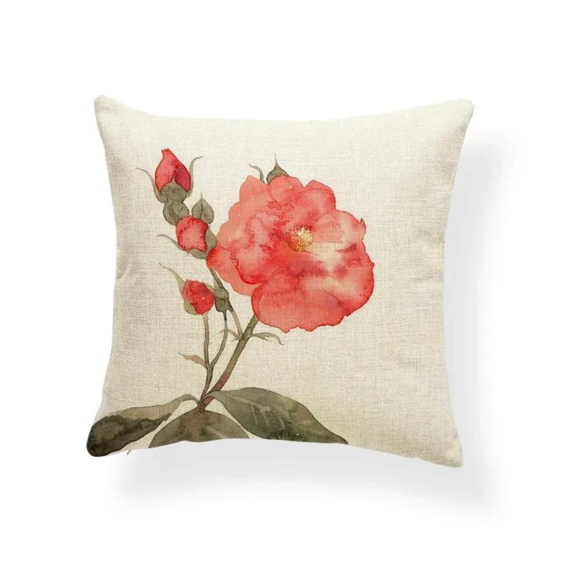 Schönes Pflanzenkissen-Set Blume Rose Orchidee Narzisse Wohnzimmer Schlafzimmer Dekoration Kissenbezug Leinen-Kissenbezug 45x45cm