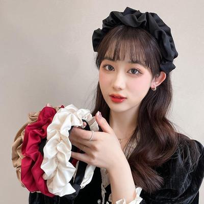 Popular Puffy Ruffled Satin Cloth Head Hoop for Women Girls Shopping Party Headband Ins Female Headpiece