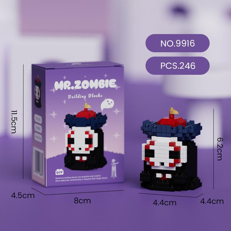 Zombie Mikro-Bausteine Halloween Katze Panda Kürbis Zusammengebautes Puzzle Modell Mini Ziegel Figur Spielzeug für Kinder Geschenke