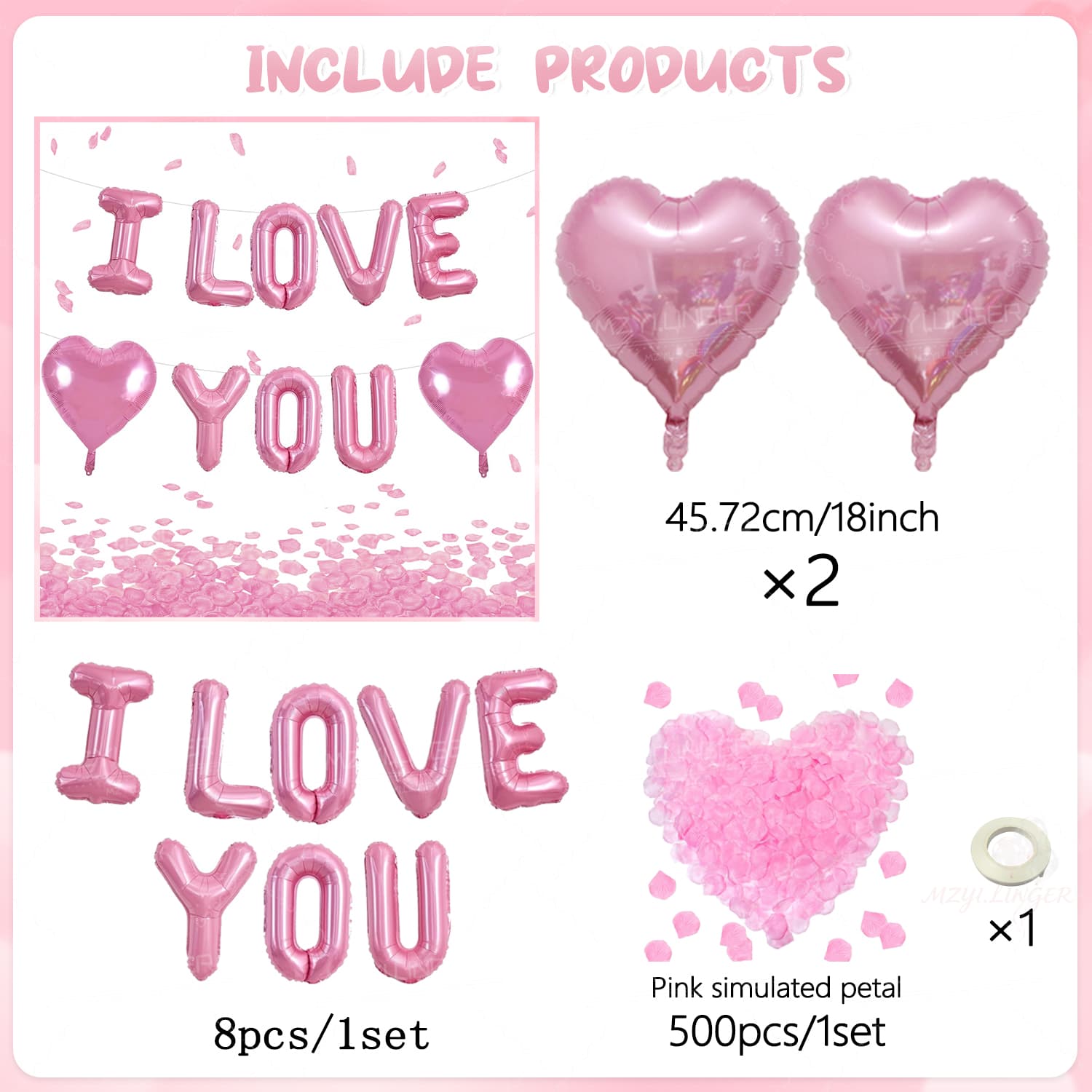 Pink ILOVEYOU Balloon Set with Pink Petals and Pink Heart Balloon for Proposal Wedding Anniversary Romantic Decoration Balloon Other