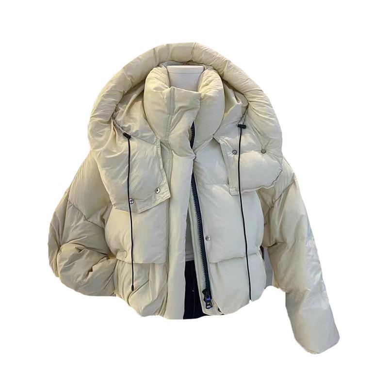 Korean Puff Down Jacket Women's Short 2025 Winter Thickened Hooded American Trend White Duck Down Bread Clothing