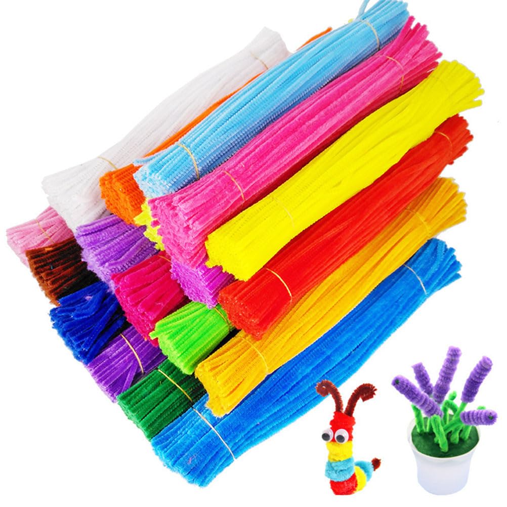 LALAFINA 500 Pieces Chenille Stem Craft Pipe Cleaners for Kids, DIY Arts Supplies, Colorful Wire, 30cm Long, Assorted Colors