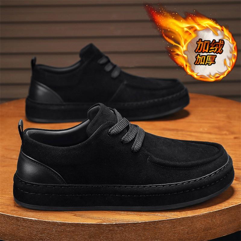 Mens Winter Warm Fleece-Lined Casual Slip-On Shoes Non-Slip Flat Sole Comfortable Work Home Wear