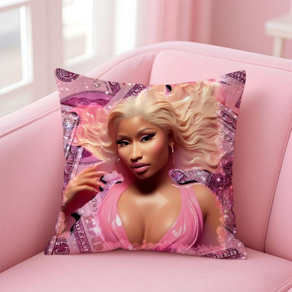 Bold Cool Rap Singer N-Nicki Minaj Cushion Cover Pillowcase Short Plush Invisible Zipper Room Sofa Cushion Cover