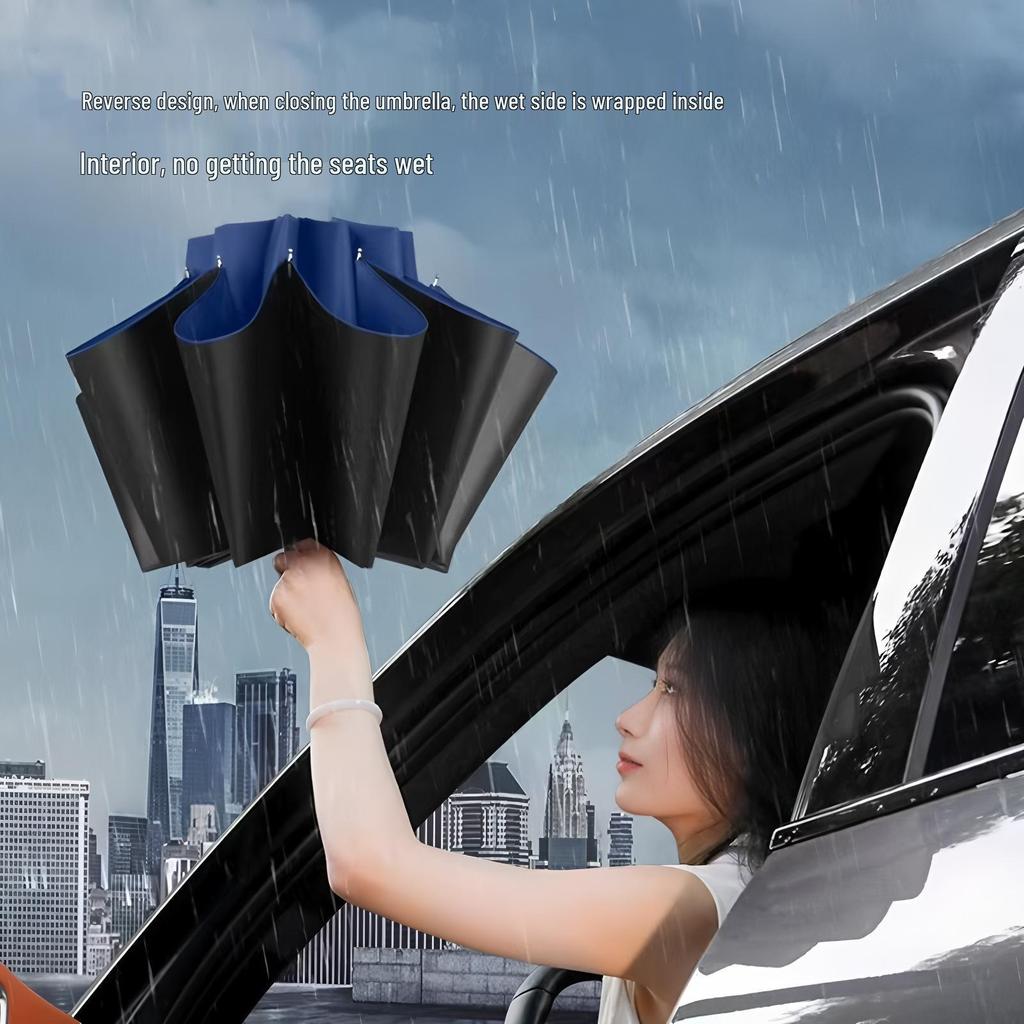 Extra Large 12-Rib Black Folding Umbrella - Heavy-Duty Three-Person Sun and Rain Protection with Custom Logo