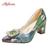 Fashion Aphixta 2025 Snake Prints 7cm Square Heels Pumps Women Shoes Crystal Pearl Sunflower Buckle Party Leisure Big Szie 35-46