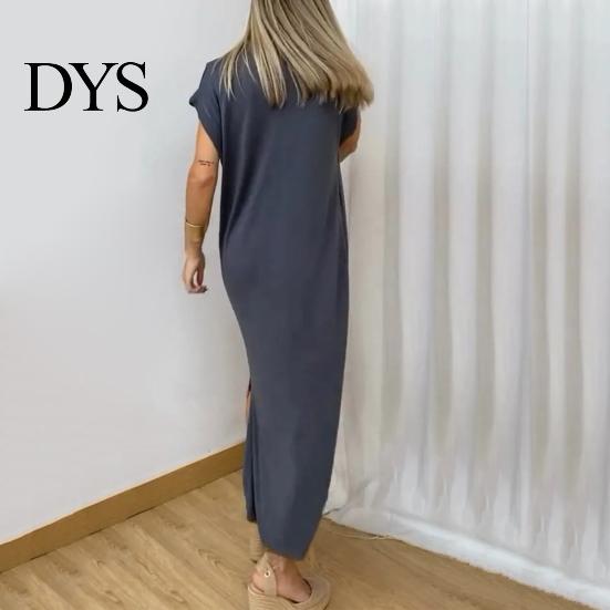 Loose Fit Solid Color Dress Womens Summer Casual Short Sleeve Midi V-neck Comfortable Lightweight Button Down Shirt for Daily Life Dating Work