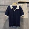Polo de Punto de Seda de Hielo de Gama Alta para Hombre con Jacquard en Contraste - Moderno, de Manga Corta, Camiseta de Verano