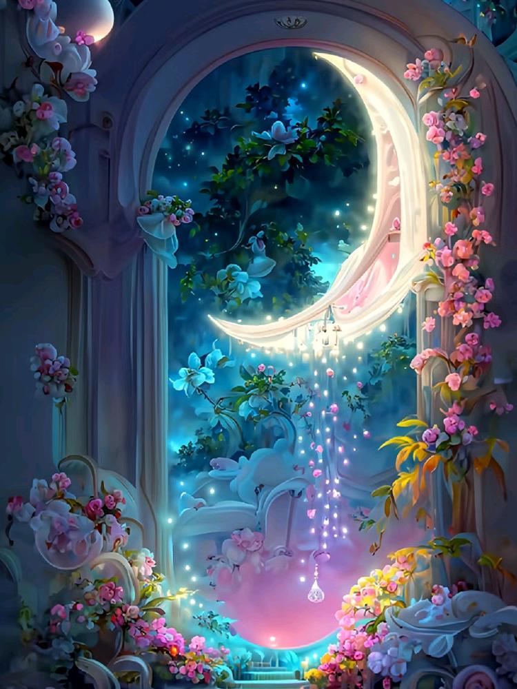 Flower and Moon Diamond Painting 5DDIY New 2024 Set Jewelry Cross Embroidery Beautiful Art Mosaic Home Decoration Craft Gift