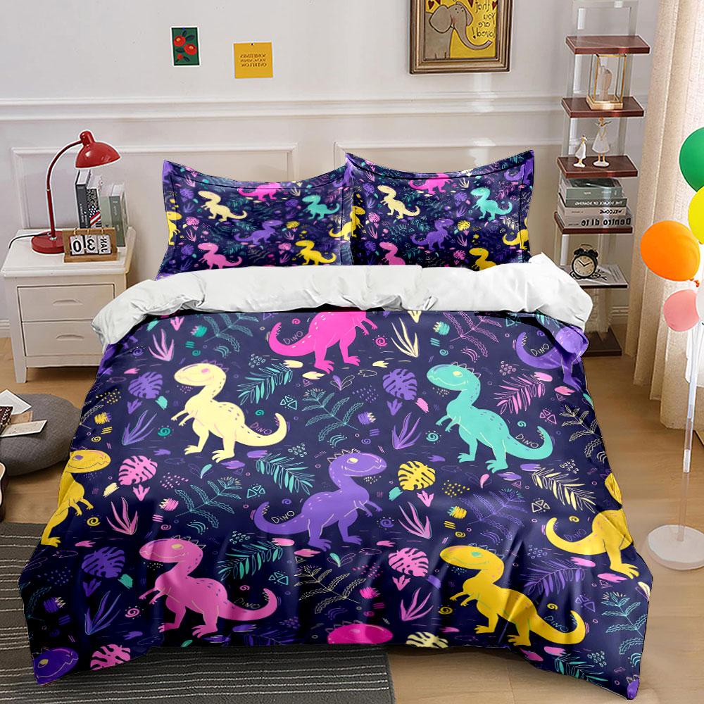 Buntes Dinosaurier-Muster Set Bettwäsche Bettbezug-Set (1*Bettbezug 2*Kissenbezüge, ohne Bettdecke)