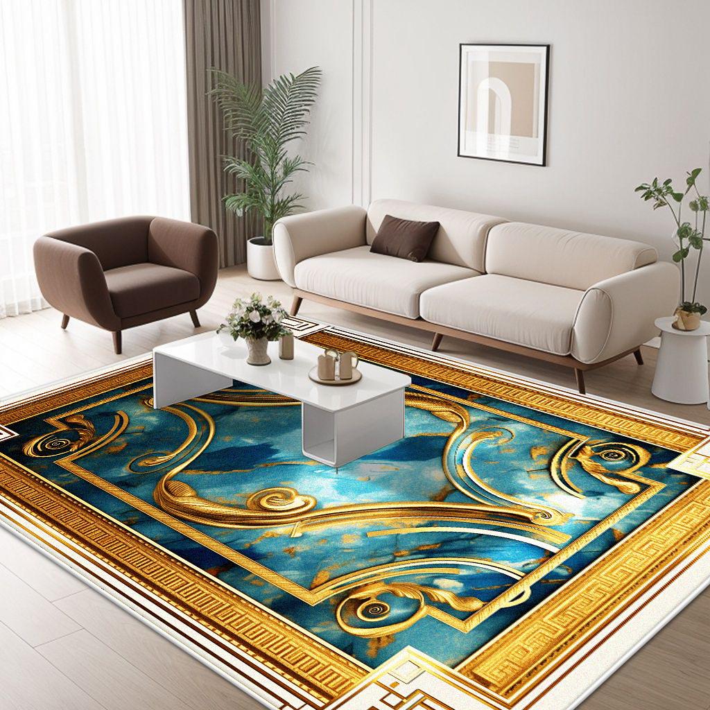 Modern Golden Border Home Decoration Luxury Living Room Rugs Antiskid Carpet for Rooms Soft Big Size Sofa Table Mat Easy Clean