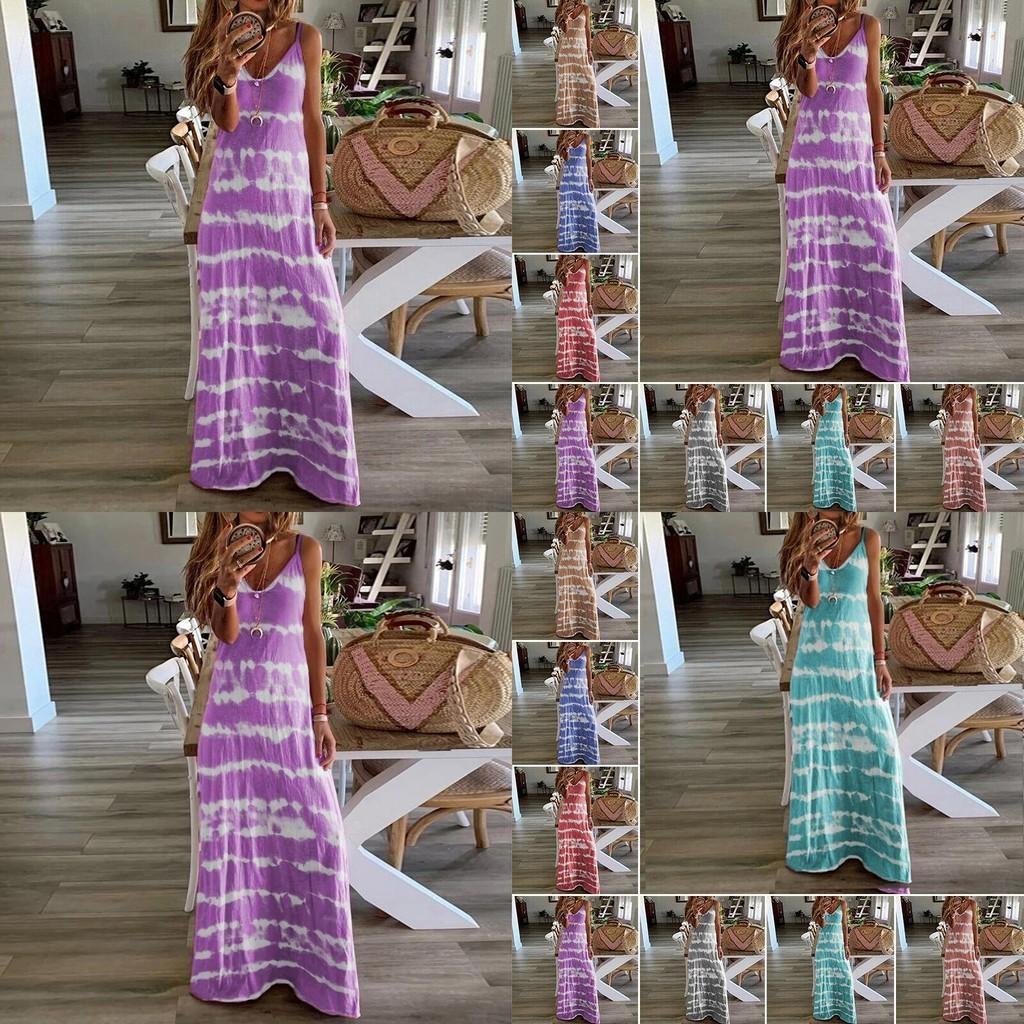 Women Summer Casual Long Maxi Dress With Fashionable Print For Beach Outings