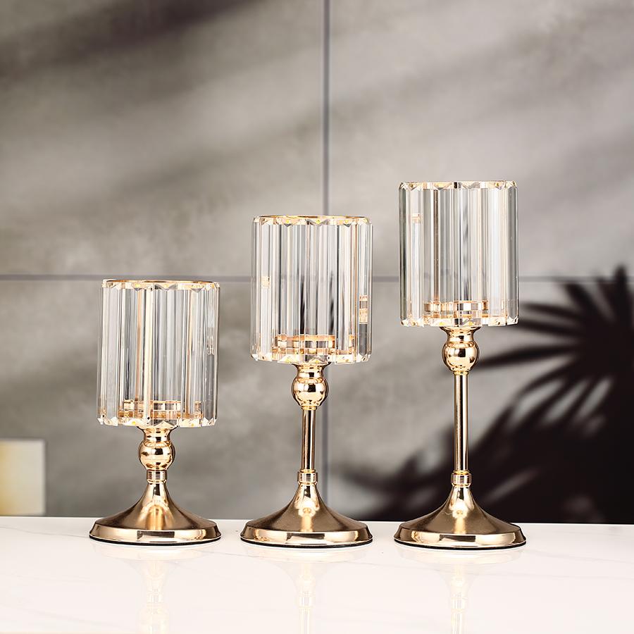 1pc Golden Pillar Candle Holder Crystal Candlesticks for Dining Coffee Table Wedding Events Parties Home Decor Candle Holders