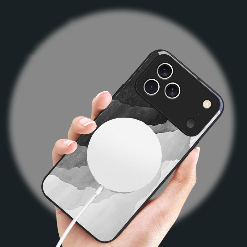 Ink landscape painting Suitable For iPhone 16E 17 Pro Max 15 Pro 14 13 Plus 12 mini 11 16 Air 17Pro magnetism Glass Phone Case