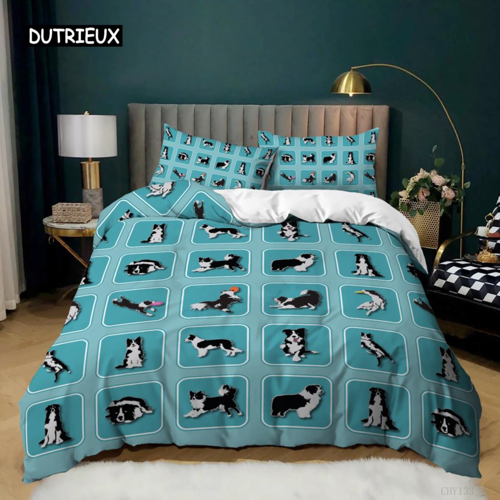 Cartoon Dog Duvet Cover Set Golden Retriever Teddy Bedding Set For Dog Lover Girl Boy Soft Polyester Queen King Size Quilt Cover