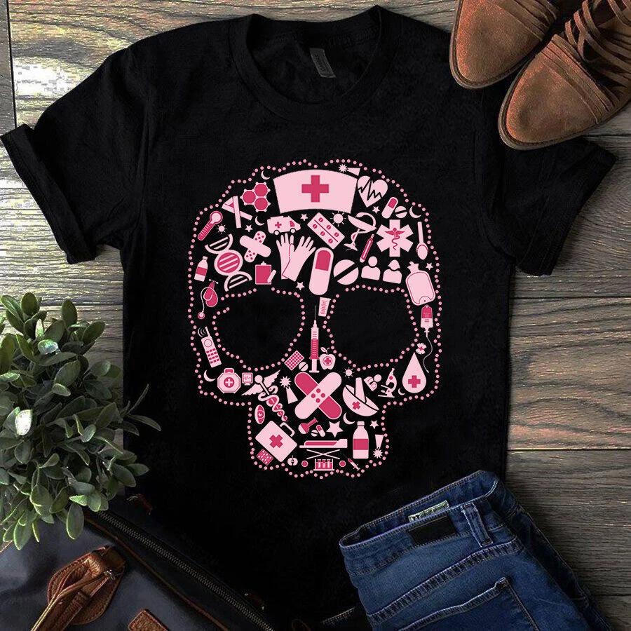 Nurse Skull Elements Nurse Tools Funny Gift Men s and Women s T-shirts L