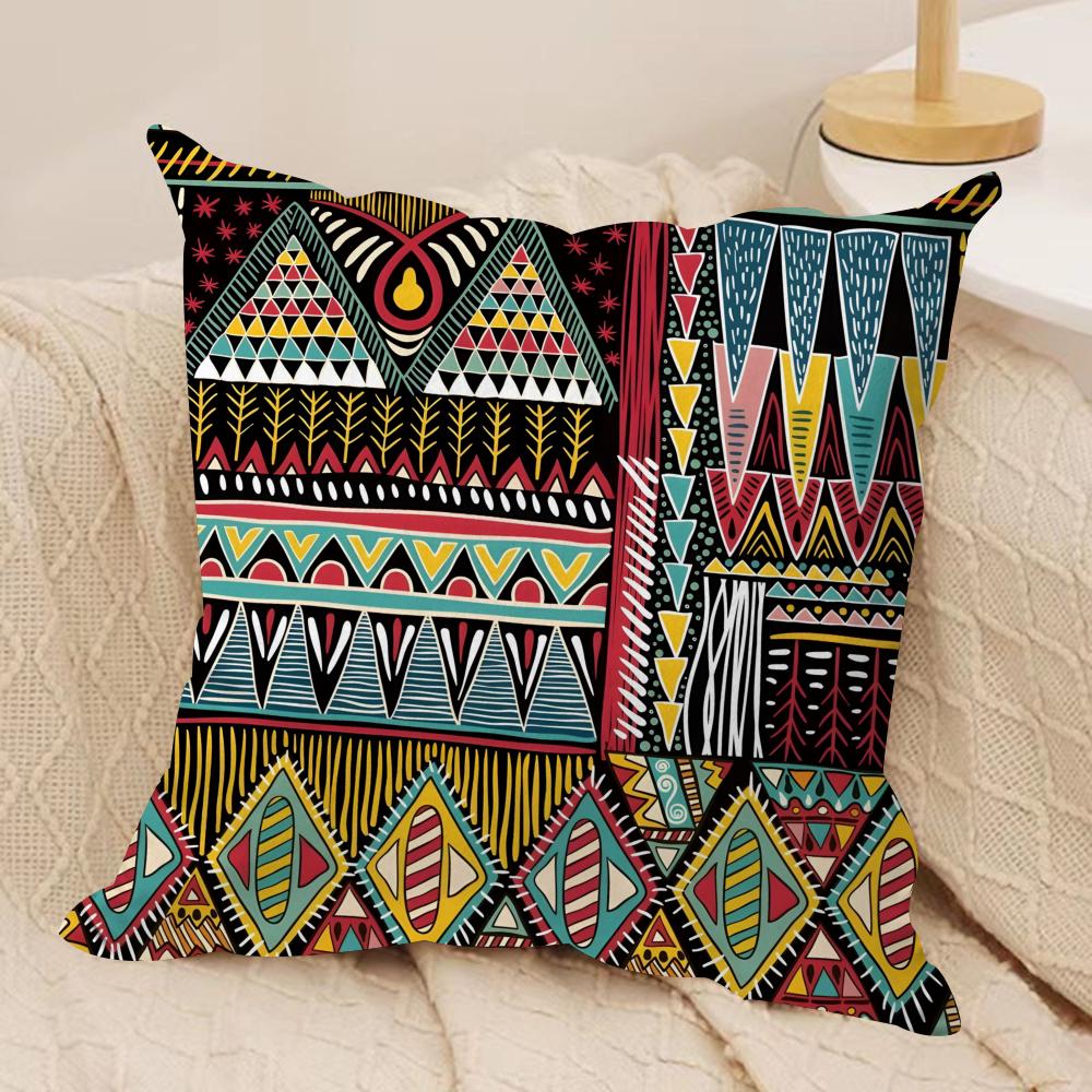 Red Ethnic Style Shading Cushion Cover Soft Plush Fabric DoubleSided Printed Sofa Cushion Cover for All Seasons Home Decor Gift