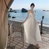 Heavy Industry Diamond Ornament Tube Top Suspender White Hollow Pleated Floor Mopping Dress Venus Dress Vacation Dress