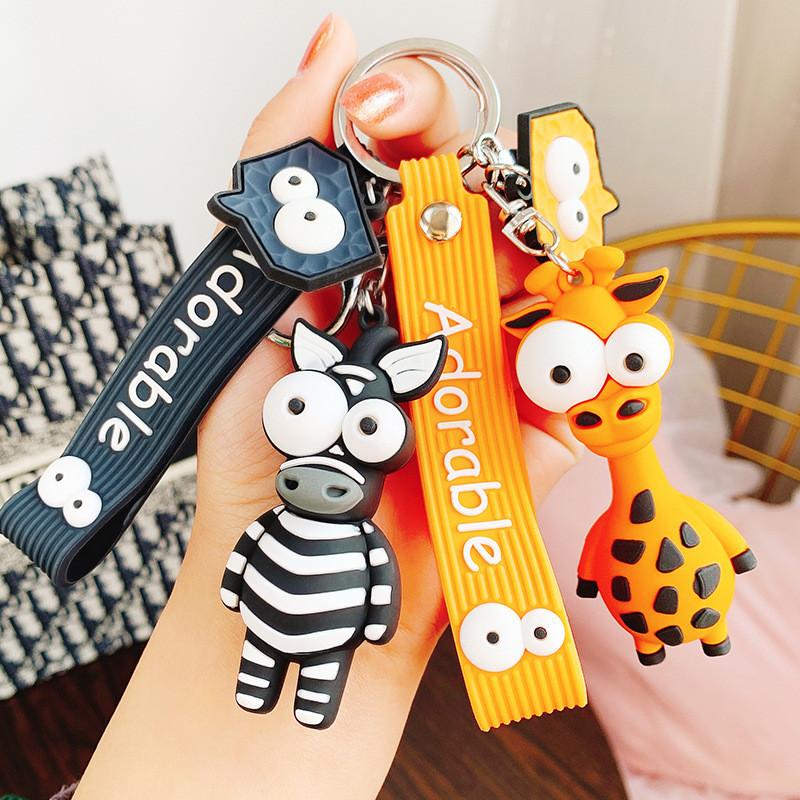 Cute Bulging Eyes Giraffe Keychain Silicone Cartoon Accessory Perfect For Gifts