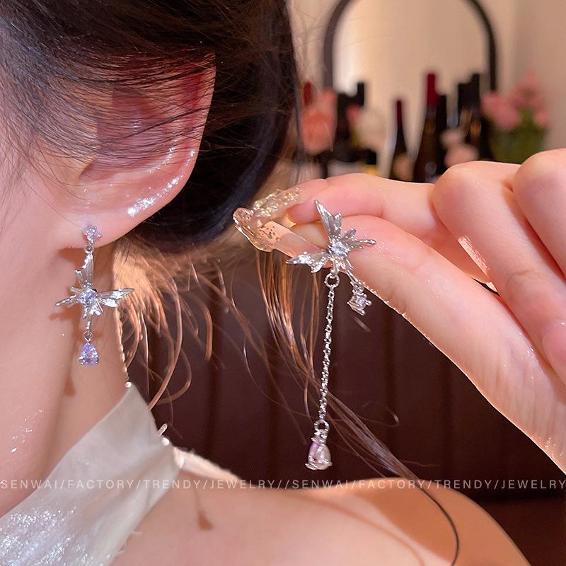 "925 Silver Long Tassel Zircon Bow Earrings for Women - Light Luxury & Versatile Design"