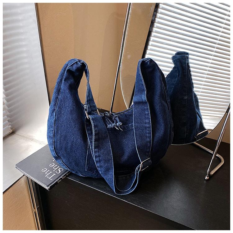 New denim casual simplicity 2025 simple large capacity literary retro lazy wind crossbody shoulder bag women