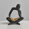 Abstracte Leesman Figuur met Gouden Boek Man Hars Beeld Sculptuur Huis Kantoor Bureau Decoratie Ornament Boekenliefhebbers Cadeau