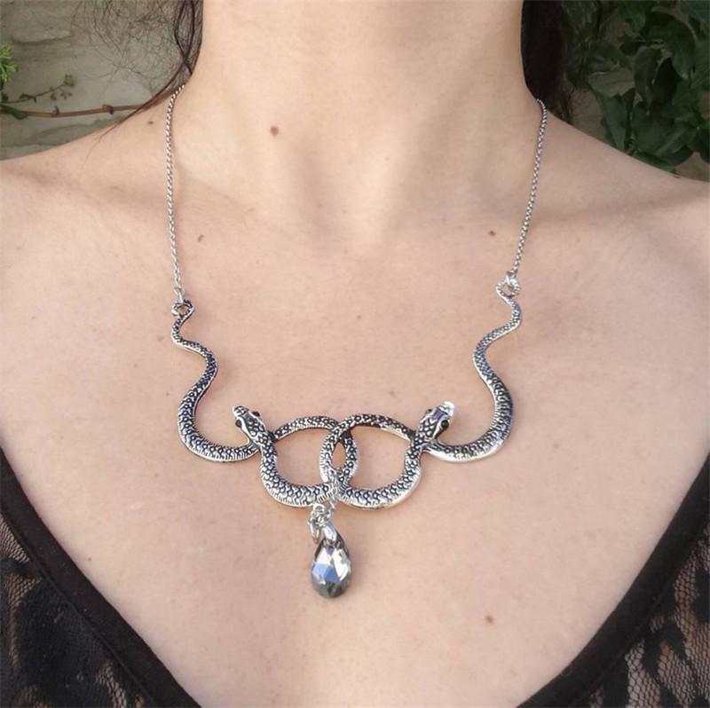 Bestseller Silver Coiled Snake Necklace – Gothic Crystal Jewelry