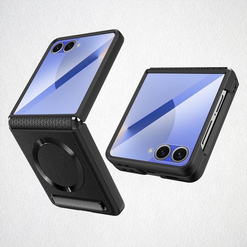 Magnetic Wireless Charging Kickstand Phone Case for Samsung Galaxy Z Flip7 FE Flip 7 6 5 Hinge Protect Glass Film Leather Cover