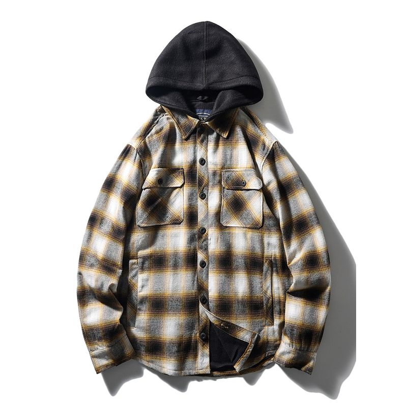 Export Export Tail Order Gingham Hooded Shirt Men's Spring and Autumn American Retro Overalls Casual Shirt Jacket