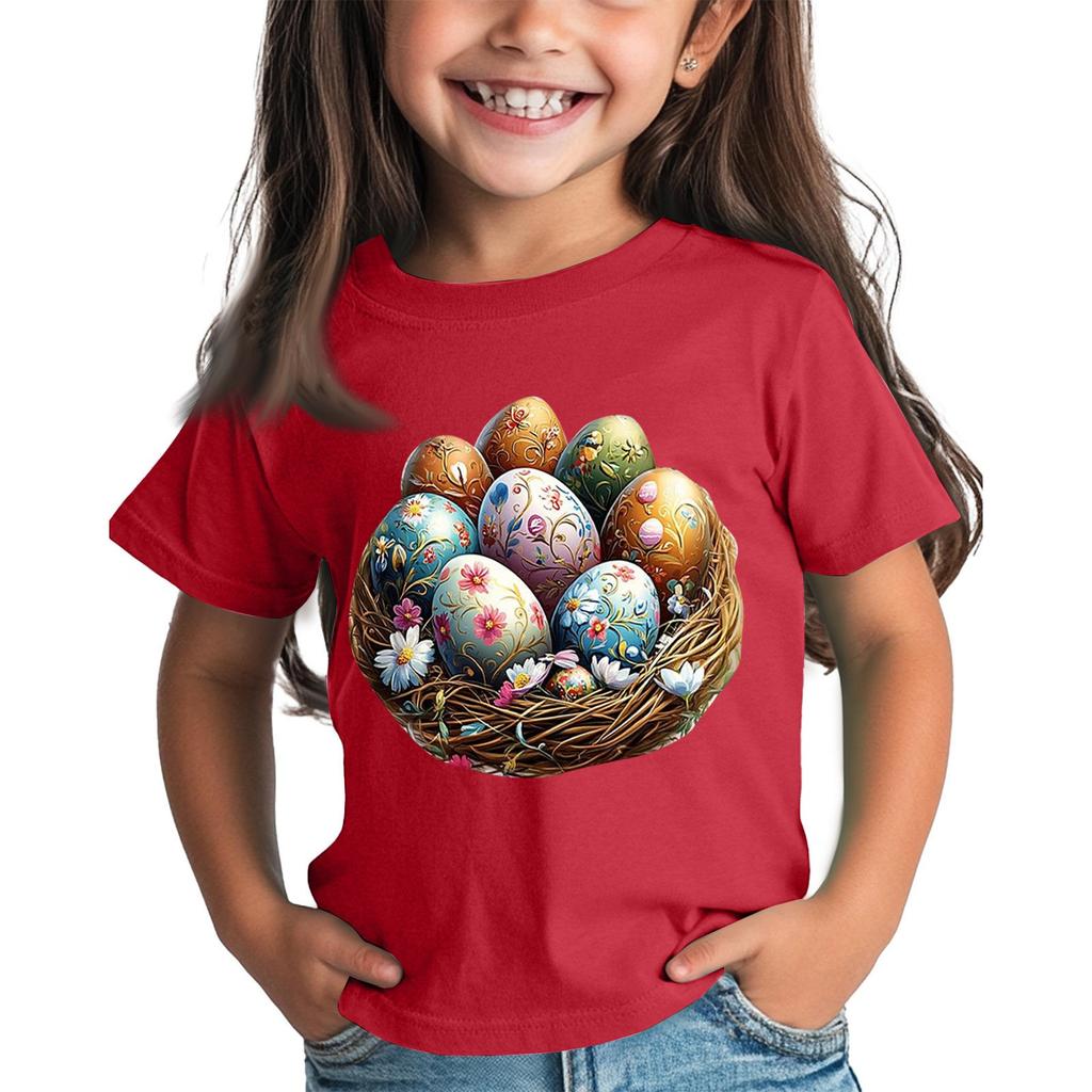 Children's Tops Boys Girls Easter Print Short-sleeved T-shirt Tops Bottoming Shirt