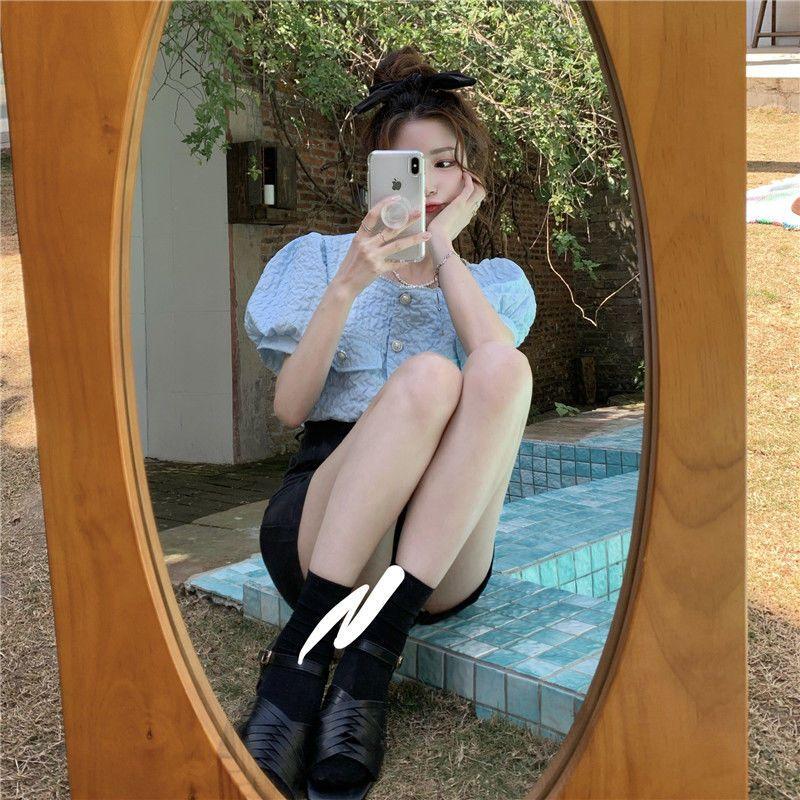 Student Puff Sleeve Shirt Women's Design New Chic Short Top Trendy Clothes