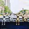 2Pcs Rabbit Figurine UV Electroplating Adhesive Sitting Long Ear Bunny Figurine Plastic Car Dashboard Decoration Christmas Gift