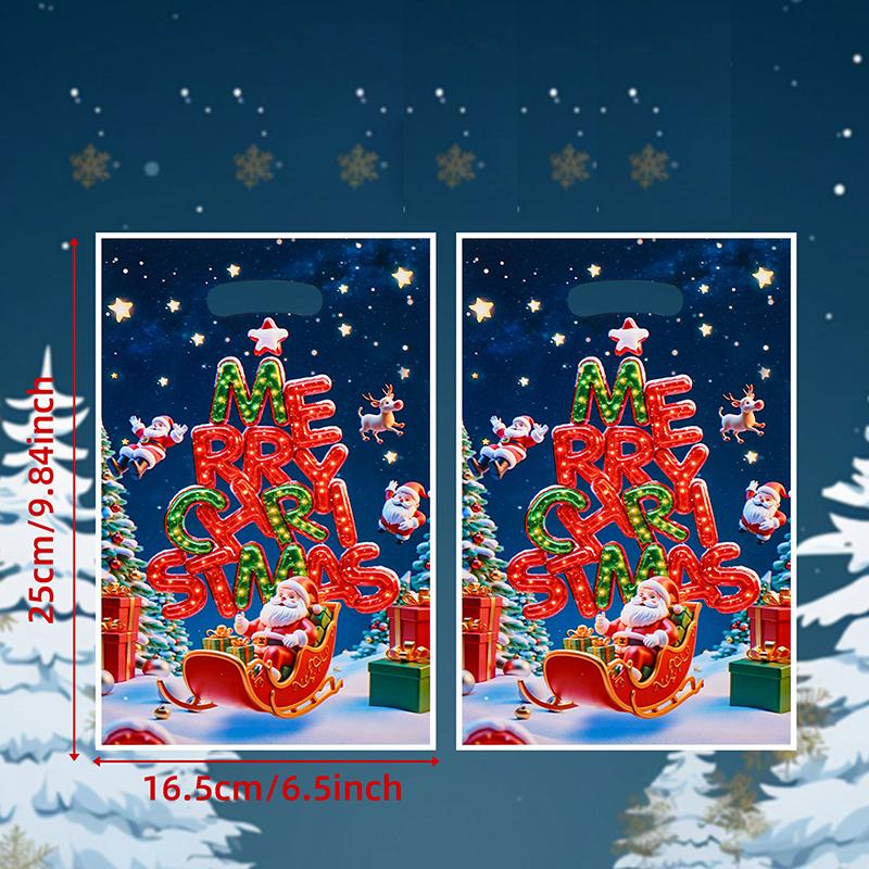 30 Stück Weihnachten Plastik Geschenktüten Frohe Weihnachten Goodie-Tüte mit Henkel Leckerli Süßigkeiten Keks Snacktüte für Weihnachtsfeier Zubehör