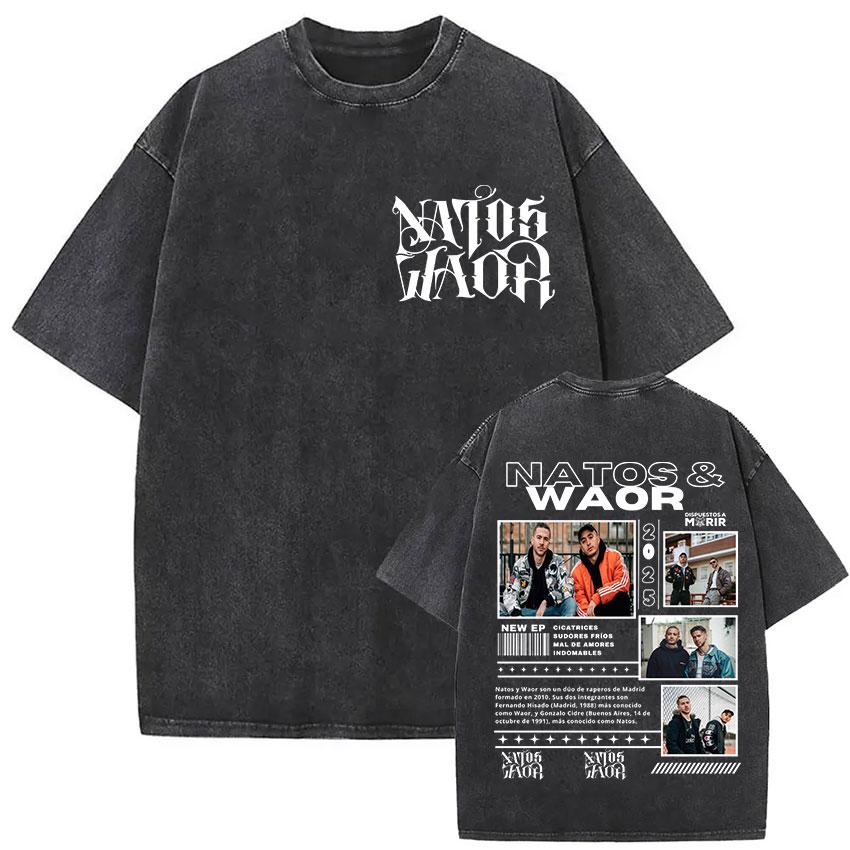 Vintage Washed NATOS WAOR 13 Logo Album T Shirt Hip Hop Rap Gothic Clothing T-shirt Men Women High Quality Short Sleeve T Shirts