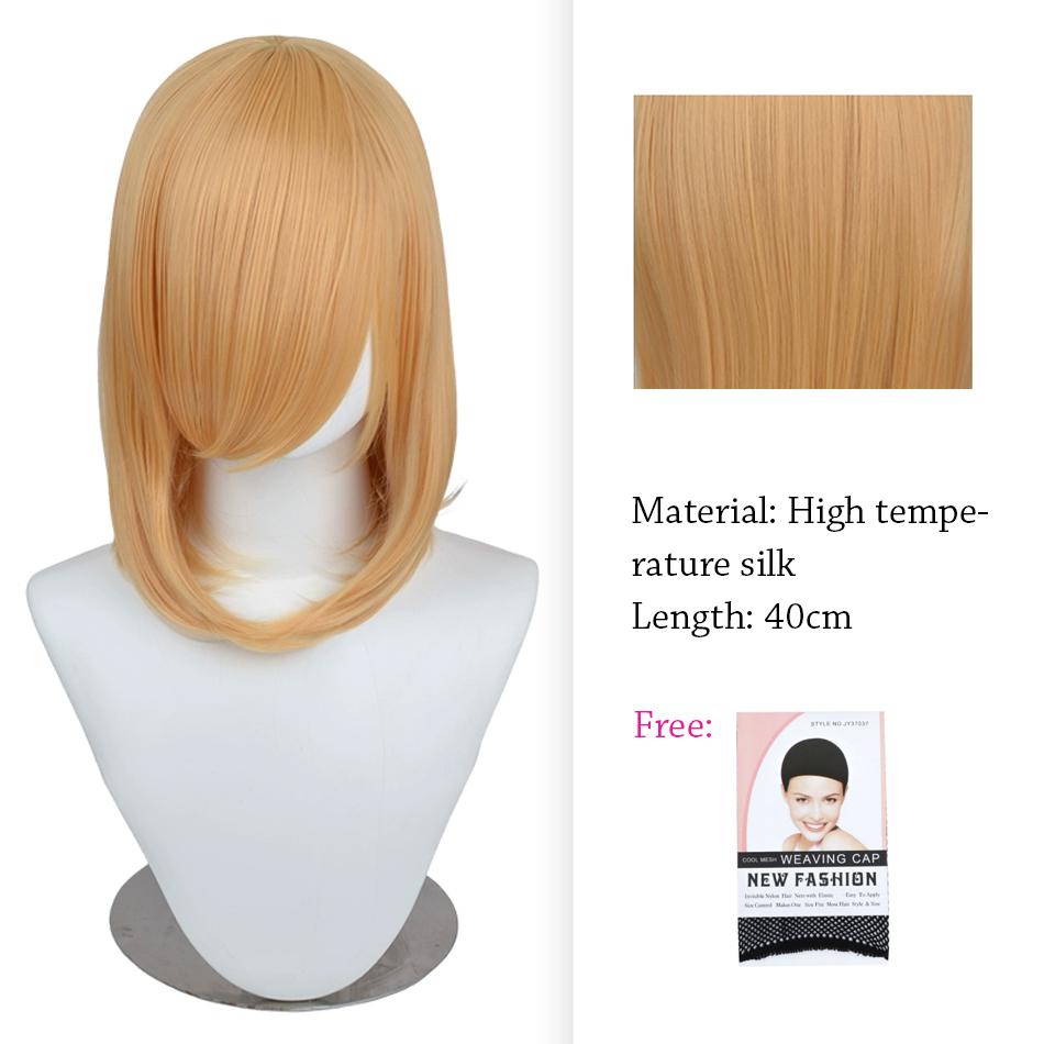 40cm Anime Synthetic White Purple Cosplay Wigs Short Green Hair Straight Silver Wig Pink Hairpiece Short Wig with Bangs