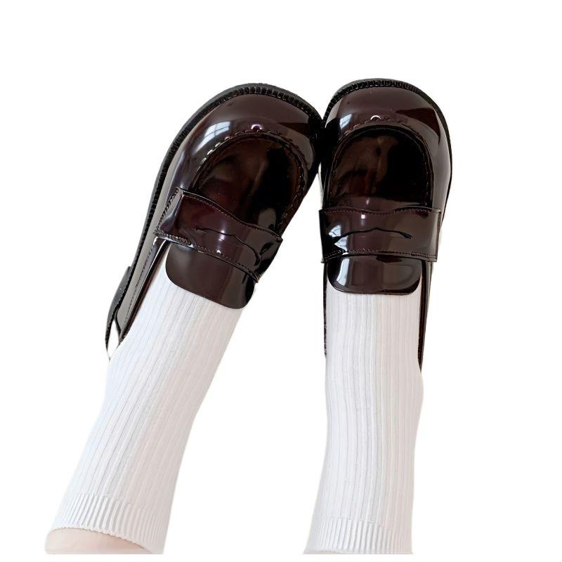 Patent Leather High Heel Mary Jane Loafers - Japanese Style