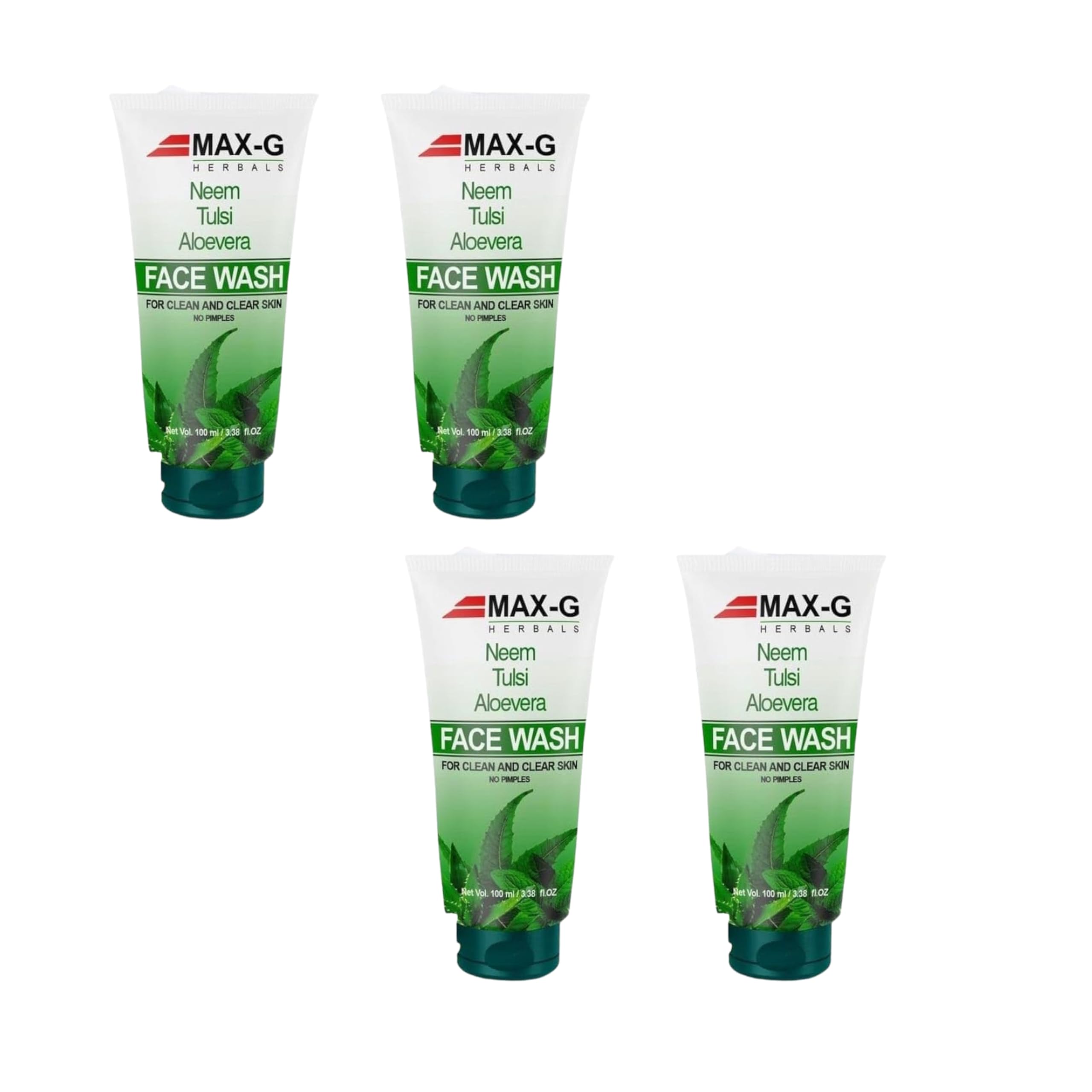 MAX-G Neem Face Wash with Tulsi & Aloe Vera - Anti-Pimple & Clear Skin Formula - Gentle Face Cleanser for Men & Women - Pack of 4