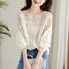 Apricot Lace Hollow Shirt for Women Long-sleeved Spring Clothes New Design Niche Top Chic Cotton Shirt