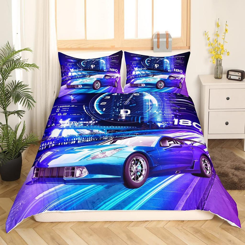 Home Textile Three-Piece Cool Sports Car 3D Digital Printing Quilt Cover Pillowcase Bedding